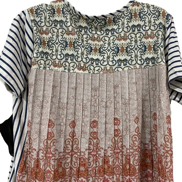 Striped & Paisley Multicolor Boho Top W/ Front Pockets By Multiples Size L NWT - Picture 7 of 7